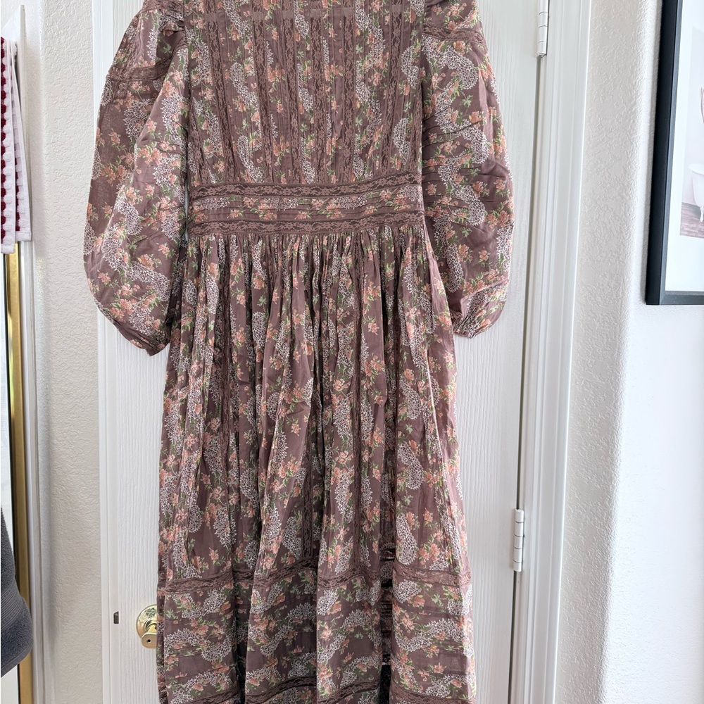 NO TAGS, DOEN sample sale  Floral Midi Dress in brown and orange florals